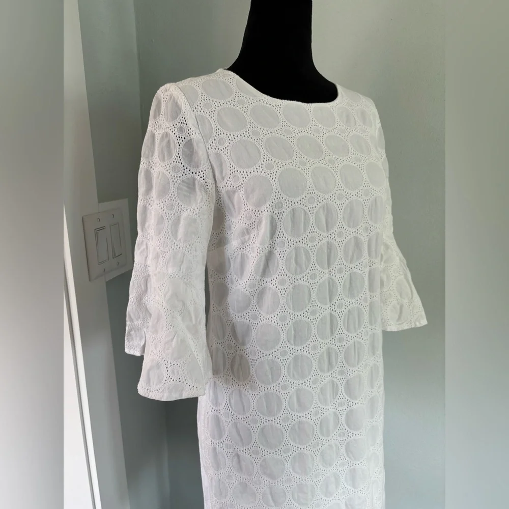 J. Crew trumpet sleeve eyelet shift dress XS white.